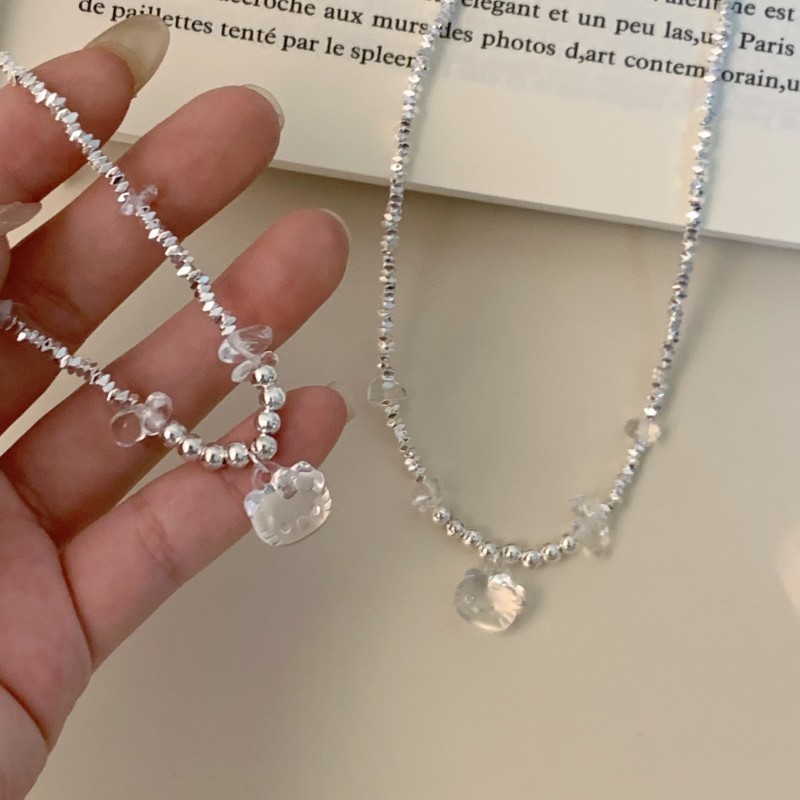 Túi charms mặt dây chuyền mèo ngọt ngào, hạt bạc, phù hợp thời trang cho nữ
