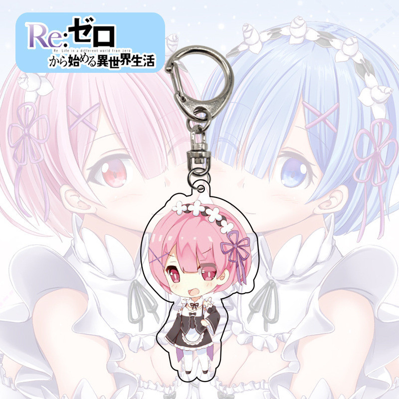 Móc khóa acrylic Anime RE:Zero -Starting World in Another World trong suốt acrylic Rem Ram mặt dây chuyền
