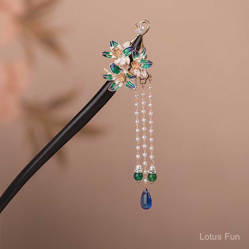Mới - Kẹp tóc ngọc trai tua rua phong cách cung đình, phụ kiện cho trang phục cổ điển Hanfu sườn xám