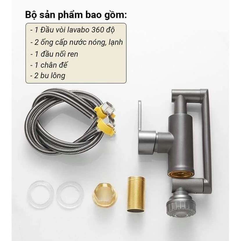 Bộ Vòi Rửa Mặt, Vòi Rửa Tay Lavabo Đầu Xoay 720 Độ Thông Minh Vòi Nước Nóng Lạnh 2 Chế Độ Xả