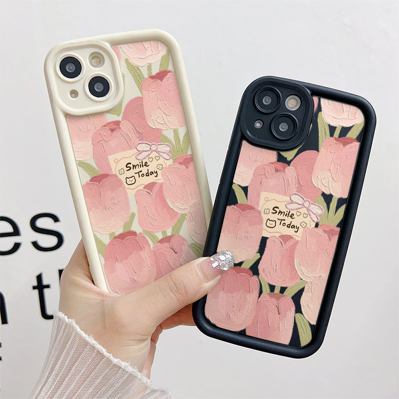 Ốp Lưng Cho Samsung Galaxy A07 A06 A05 A04 A03 A17 A16 A15 A14 A13 A25 A23 A22 A35 A33 A32 A31 A56 A55 A52 A51 A50 Thiết Kế Mắt Thiên Thần Chống Rơi Họa Tiết Hoa Tulip Hồng JGS133