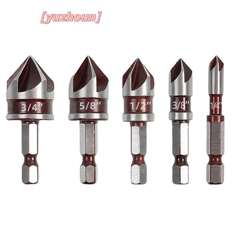 [yuzhoun] Dụng cụ mở lỗ Chamfer Mũi khoan Hex Shank Dụng cụ vát chế biến gỗ 82° Nút đếm đa kích thước chính xác