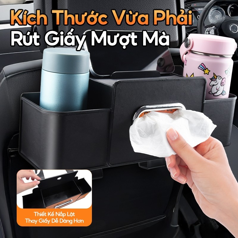 SOARFLY Hộp đựng đồ ghế sau xe ô tô đa năng, đựng bình nước tiện dụng, khăn giấy, kèm giá đỡ điện thoại
