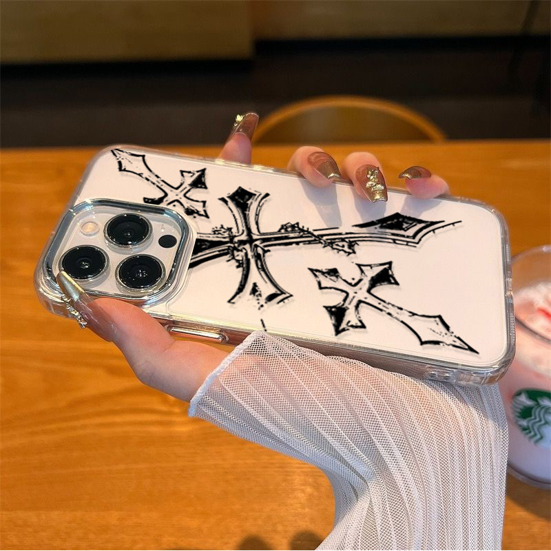 Ốp Lưng Cho iPhone 17air 17 11 12 Pro Max XS XR X 7 8 Plus Cool Dark Gothic Cross Mark Mềm Mạ Ống Kính Kim Loại