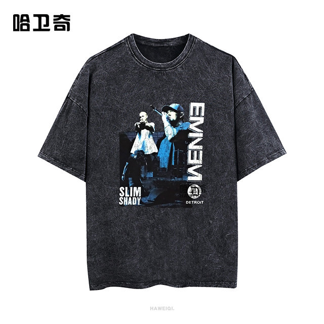 Mu Ye Eminem mới xung quanh Eminem cùng áo thun ngắn tay in hình Cotton cao cấp 100% đã giặt rap rock eminem trên quần áo 0317