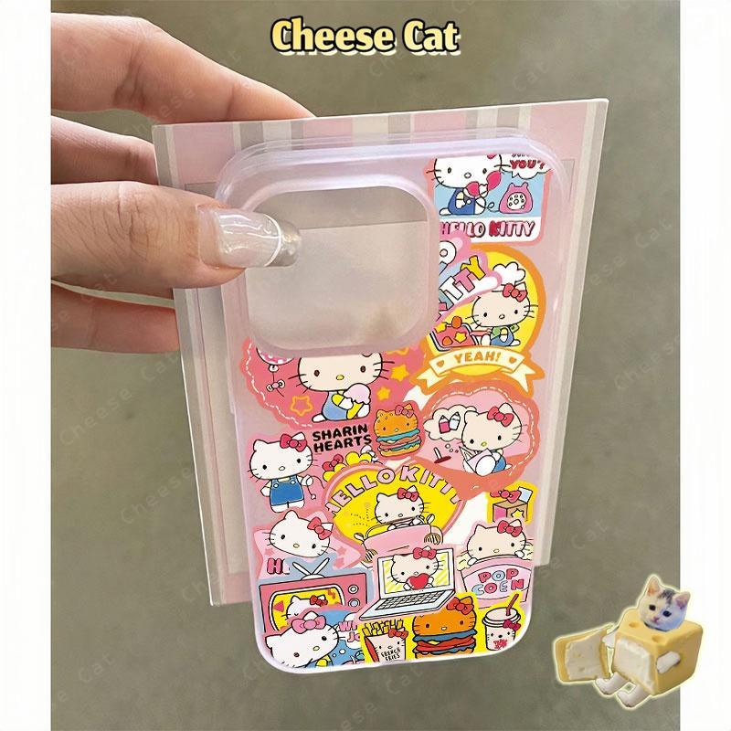 Bánh hamburger Kitty dễ thương Ốp điện thoại màu hồng mờ cho iPhone 15 16 11 12 13 14 17 Pro Max 7 Plus XR Xs Max