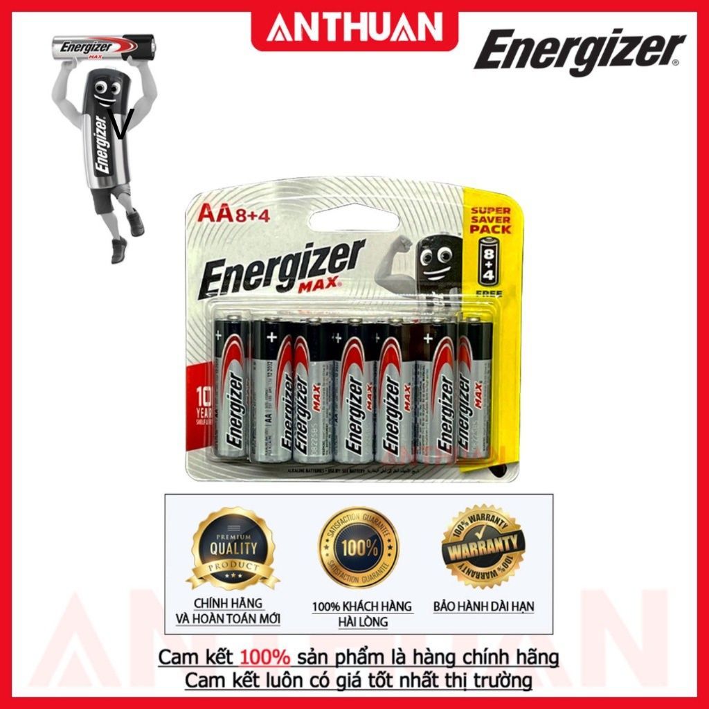 [Vỉ 12 viên] Pin Alkaline Energizer AA / AAA Tiểu, Đũa Pin Kiềm LR6 LR03 E91 E92 Chính Hãng Siêu Bền
