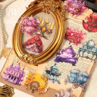 JIANWU Baroque Ball Series Vintage Hoa Phong Cảnh Chất Liệu Cắt Dán Thêu Sò PET Miếng Dán Sáng Tạo DIY Tạp Chí Văn Phòng Phẩm