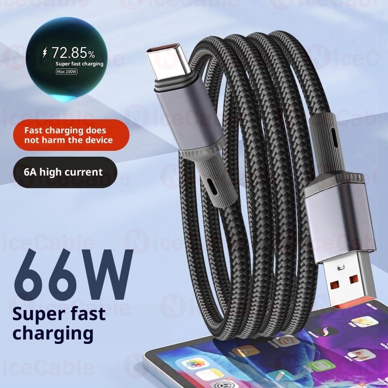 Cáp sạc nhanh 66W USB sang Type C Thiết kế uốn cong đôi Cáp chơi game chống treo Dây dữ liệu bện Nylon dày cho điện thoại / máy tính bảng
