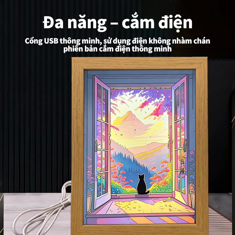 Tranh Đèn Led Phong Cảnh Chill - Đèn Trang Trí Để Bàn Học, Bàn Làm Việc, Đèn Ngủ & Decor Phòng Ngủ