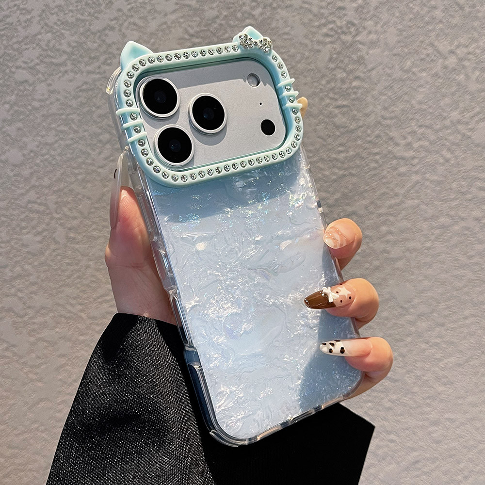 Vỏ Đơn Giản Kim Cương Tai Mèo Acrylic Ốp Lưng Điện Thoại iPhone 17 Pro Max 16 15 14 13 Vỏ Bảo Vệ Chống Sốc