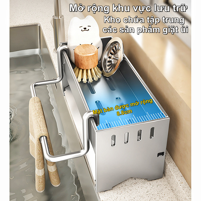 Giá để đồ rửa chén đa năng–thép carbon chống gỉ,đáy nghiêng thoát nước tự động,tiết kiệm không gian