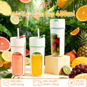 Máy Xay Sinh Tố Cầm Tay 480ml - Sạc USB, Kèm Ống Hút, 6 Lưỡi Dao Mạnh Mẽ, Xay Đá, Ép Trái Cây, Uống Liền Tiện Lợi