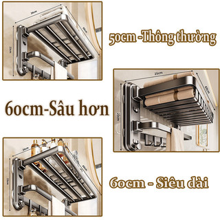 Giá Khăn Tắm Chân Không Có Thể Gập Lại, Không Cần Khoan, Giá Lưu Trữ Phòng Tắm Vệ Sinh 50/60 Cm