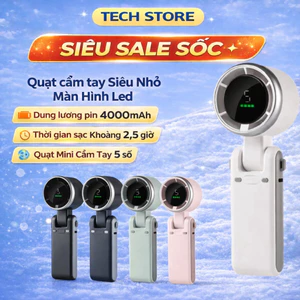 𝐓𝐞𝐜𝐡 𝐒𝐭𝐨𝐫𝐞 Quạt cầm tay Siêu Nhỏ màn hình led Dung Lượng Pin 4000 mAh Có thể gấp 180 độ Quạt Mini Cầm Tay 5 số gió