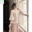 Set đồ lam, đồ thiết kế ren hoa 3 lớp tay lỡ đính nơ có áo lót kèm quần dài ống suông thanh lịch