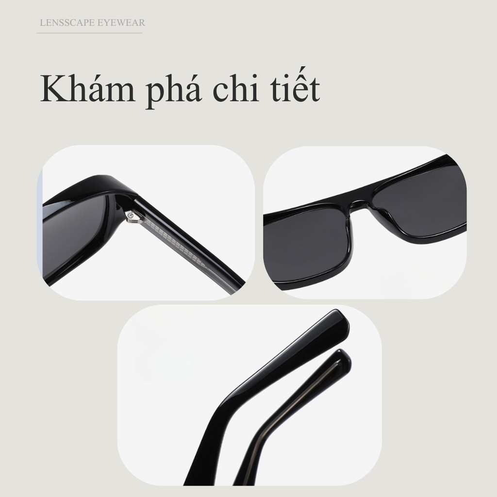 LENSSCAPE-Kính mát phân cực dáng vuông bản lớn UV400 phong cách retro thời trang
