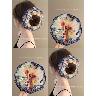 Hydrangea Biển ~ Nhỏ Tươi Ren Thêu Hoa Tóc Đầu Dây Phụ Kiện Tóc Đầu Hoa Đuôi Ngựa Cao Su Dây Tóc Nữ