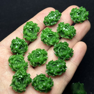 ((Giá 2 Miếng) Mặt Dây Chuyền Tự Làm 16mm Giả Jadeite Xanh, Họa Tiết Hoa Mẫu Đơn - Phụ Kiện Thời Trang