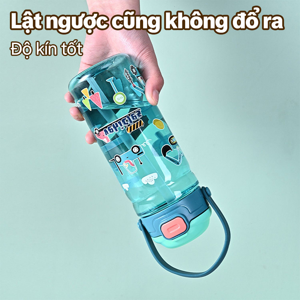 Bình nước trẻ em 550ml, cốc nhựa bền chắc, chống rò rỉ, có ống hút và tay cầm, thích hợp cho trẻ nhỏ.