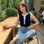 Áo vest nữ dệt kim YICA, cổ tròn slim fit, xu hướng thời trang không tay