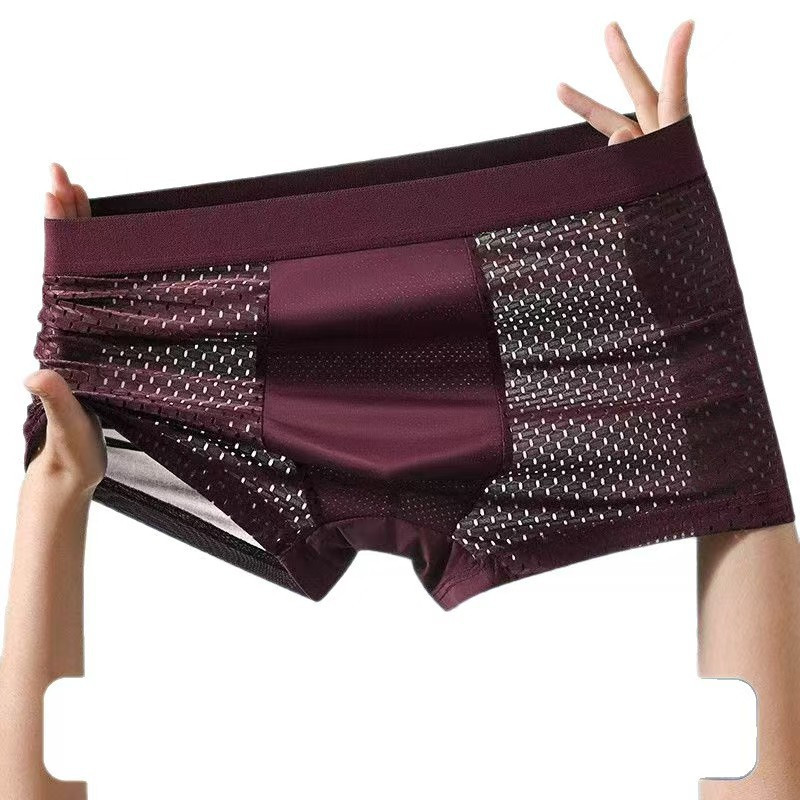 Quần lót boxer nam mùa hè, lưới thoáng khí nhanh khô phong cách mỏng, đồ lót lụa băng cảm giác mát mẻ dành cho nam