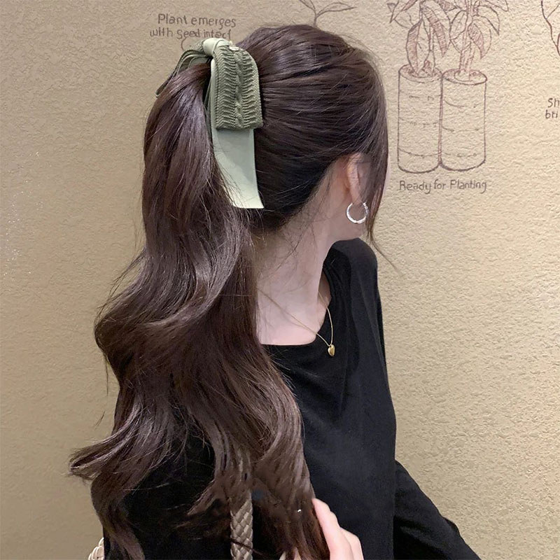Kẹp tóc nơ dệt kim thanh lịch, Kẹp tinh tế và đơn giản, Mũ đội đầu đuôi ngựa cao thanh lịch