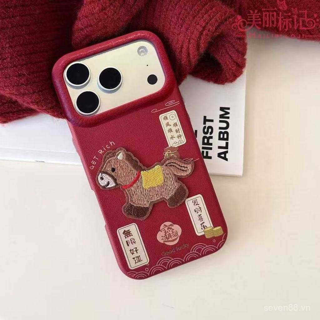Ốp Điện Thoại Thích Hợp Cho iPhone 7 8 X XS XR XSMAX 11 12 13 14 15 16 17 Pro max Plus Air Năm Mới Pony Thêu Miếng Dán Chống Sốc Vỏ Bảo Vệ Chống Sốc Bao Gồm Tất Cả EPSO