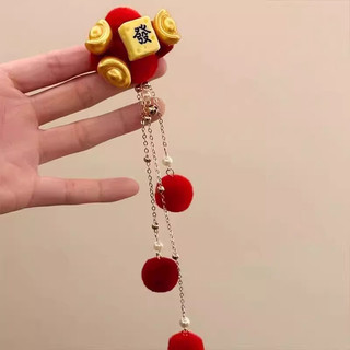Kẹp tóc tua rua dài màu vàng đỏ bóng, may mắn, phù hợp dành cho lễ hội