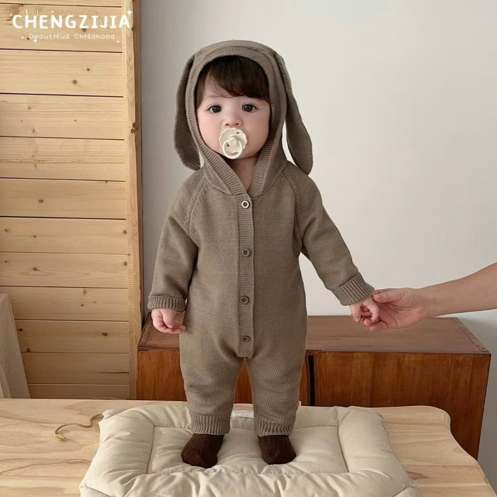 [MS005] 5-13kg Body liền thân Len tai thỏ xinh xắn màu trơn phong cách Hàn Quốc cho bé yêu