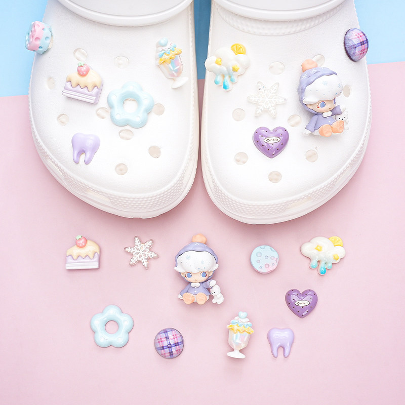 Phụ kiện hoa trang trí cho Crocs DIMOO Pop Mart, khóa giày lỗ tháo rời, phong cách Zhibixing/Busch