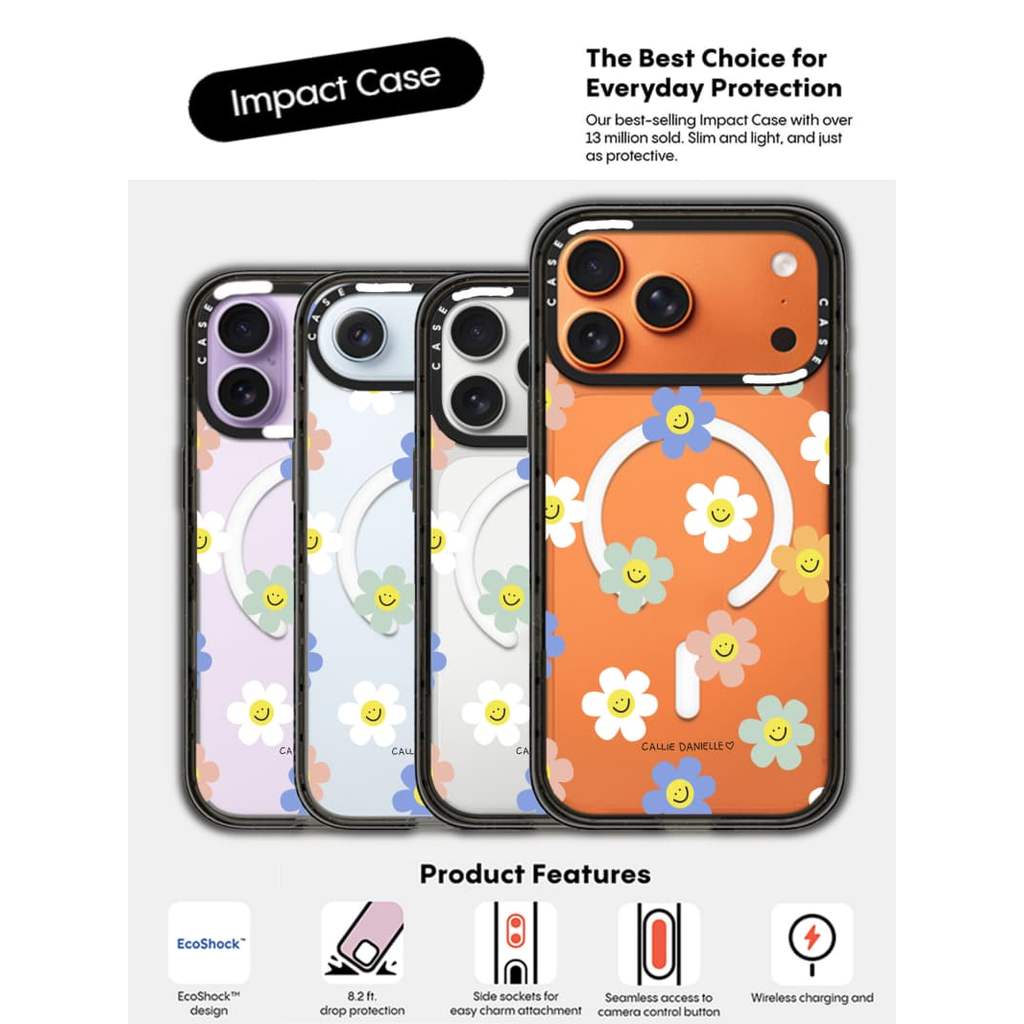 CASECASE X Callie Danielle Happy Daisies Black Edge Clear Hard Từ Hút Tác Động Cho Apple IPhone 12 13 14 15 16 17 Pro Max Air Plus Có Hộp
