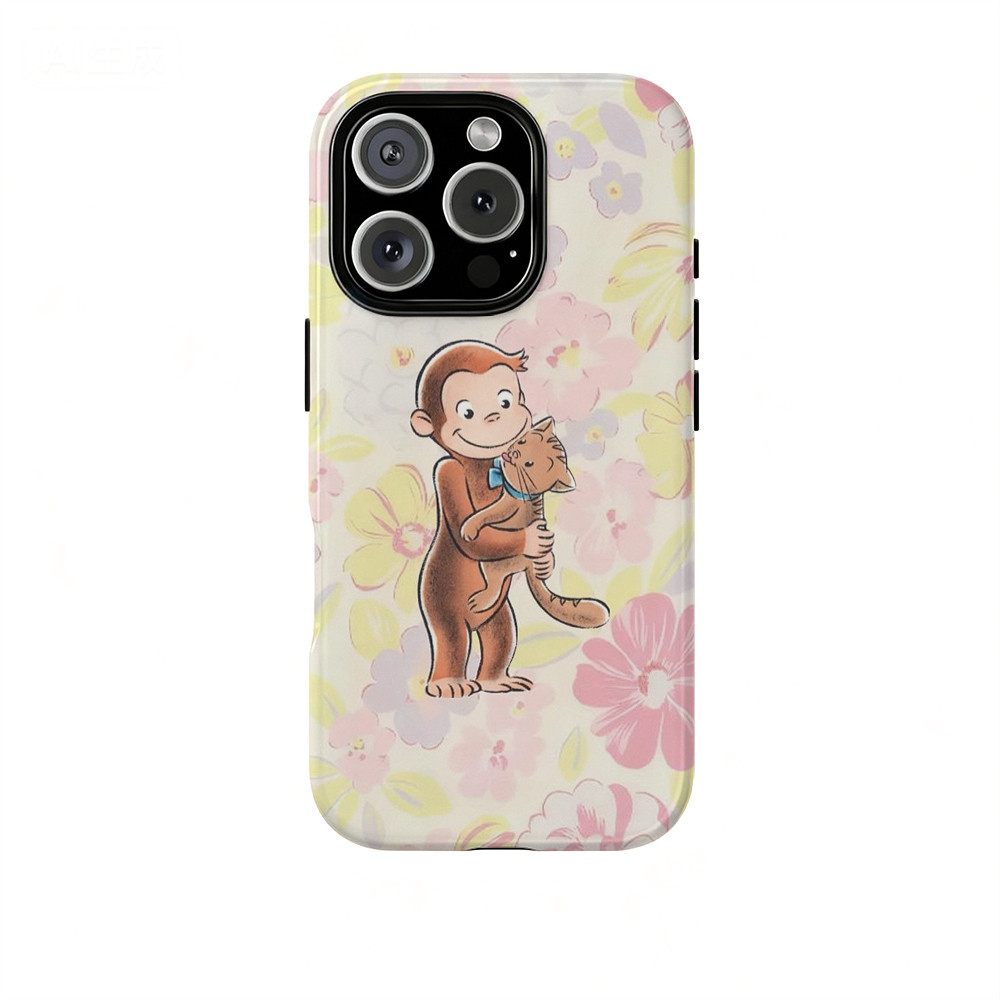 Họa tiết mèo ôm khỉ dễ thương Thích hợp cho iPhone 17Promax 16Pro 15 11 12 13 14 xs XR 17Air Vỏ cứng hai lớp chống sốc NCNJ