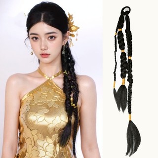 Tóc giả bím retro vàng với sợi bện chất lượng cao - Phụ kiện hoàn hảo cho du lịch và chụp ảnh