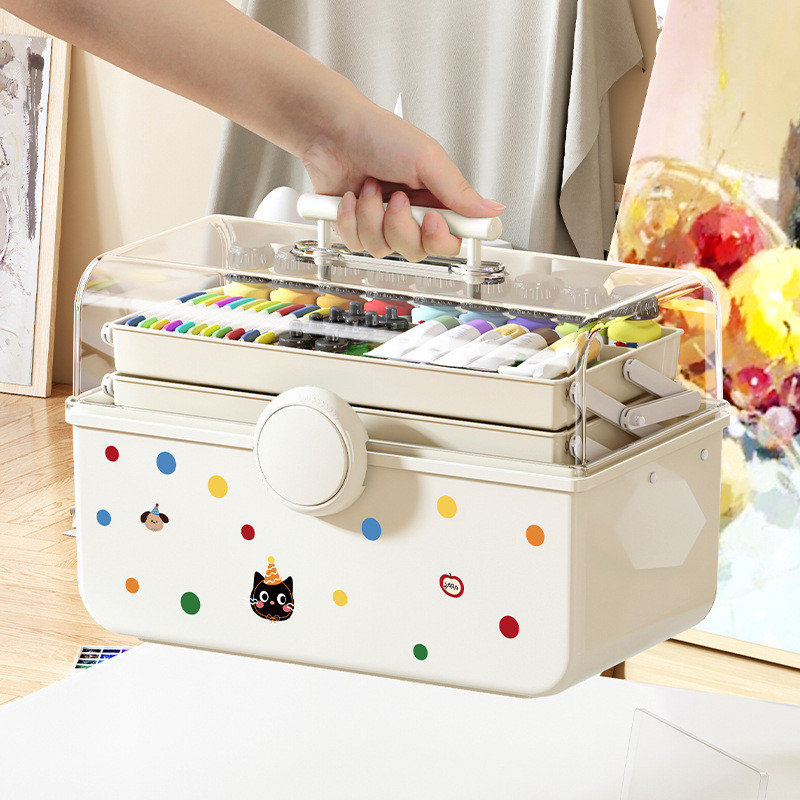Hộp Dụng Cụ Sơn Nghệ Thuật Sinh Viên Di Động Bàn Chải Sơn Hộp Bảo Quản Dung Tích Lớn Có Phân Vùng Hộp Bảo Quản Văn Phòng Phẩm Ba Lớp 26.1.13 TYQB