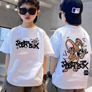 Tee Họa Tiết, COD2025, 3/4-13/14, Cổ Tròn, Áo Trắng Bé