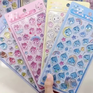 YOI Nhãn Dán Puffier Dễ Thương Cho Trẻ Em Thiết Kế 3D Miếng Dán Cho Bé Trai Bé Gái Tái Sử Dụng Miếng Dán Nhỏ Cho Vỏ Điện Thoại Notebook Handcraf