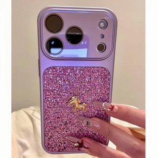 Ốp điện thoại cửa sổ lớn kim cương lấp lánh sang trọng cho iPhone 17 16 15 14 13 Pro Max chống sốc bảo vệ camera chống rơi bìa cứng