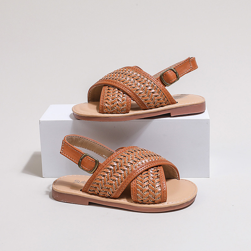 Giày sandal nữ mùa hè ngọt ngào, gót giày dệt kim mềm mại và thoáng khí, giày sandal đi biển.