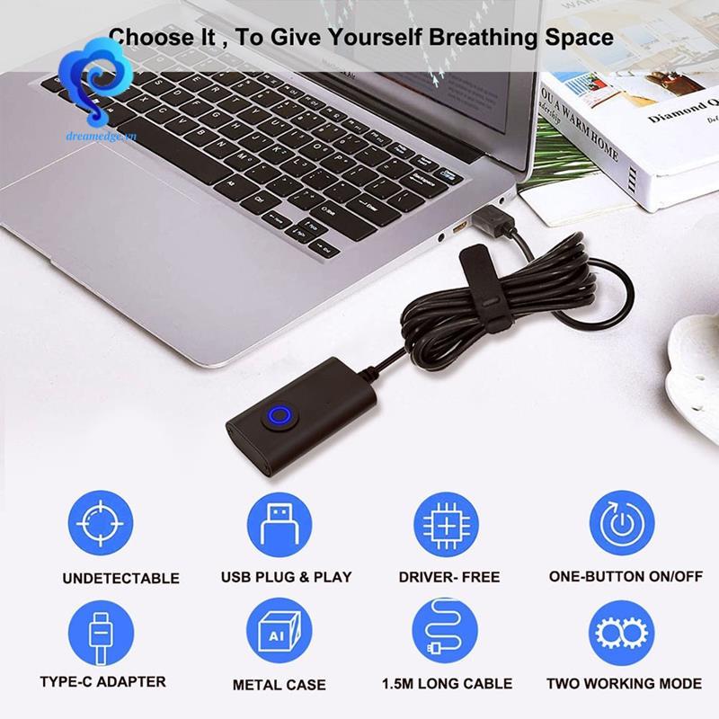 [dreamedge] Bình lắc lắc chuột 2 trong 1 USB Type-C Chuột Jiggler có công tắc bật / TẮT Máy lắc chuột tự động miễn phí