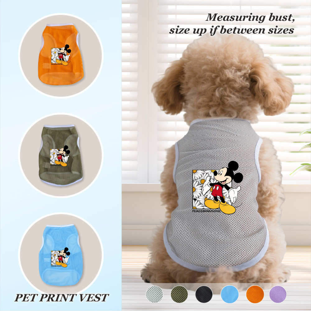 Áo vest thú cưng cỡ S-2XL, in hình chuột Mickey, có nhiều màu sắc và thoáng khí cho mùa hè, thích hợp cho cả sử dụng trong nhà và ngoài trời, và phù hợp với tất cả chó mèo nhỏ.