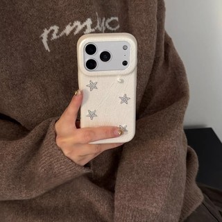 Ngọc Trai Hàn Quốc Luster Trắng Hồng Kim Cương Ngôi Sao Da PU Dây Xích Wrsit Ốp Lưng Điện Thoại iPhone 17Promax 17Pro 14 15 16 Pro Max 13 Vỏ Di Động Nữ
