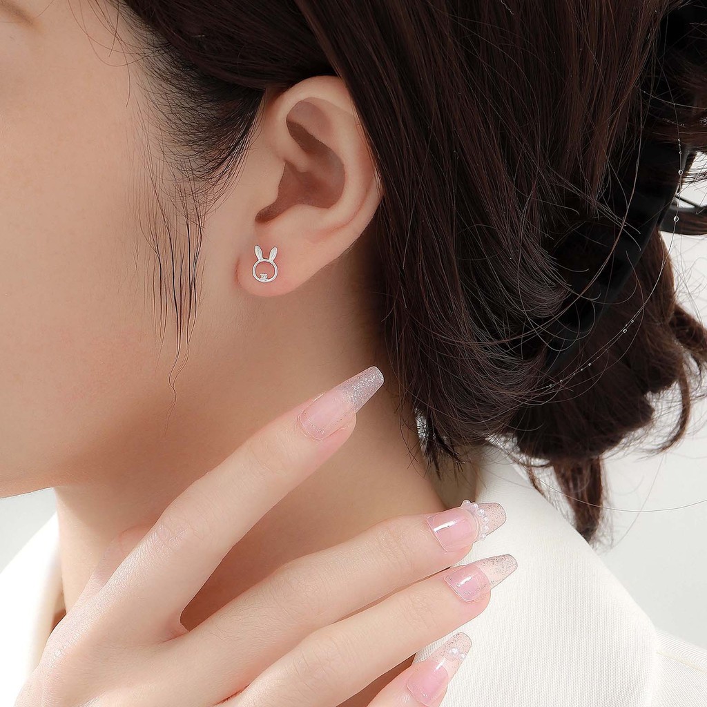 Bông tai thỏ hình trái tim bạc nguyên chất S999