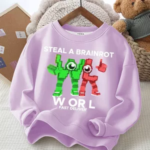Trẻ em Brainrot 67 Đồ họa Áo nỉ cổ tròn thoải mái dài tay mặc hàng ngày