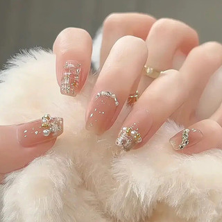 Bộ móng tay giả mắt mèo cao cấp kiểu Pháp Nhấp nháy Nơ Bộ móng tay dễ thương