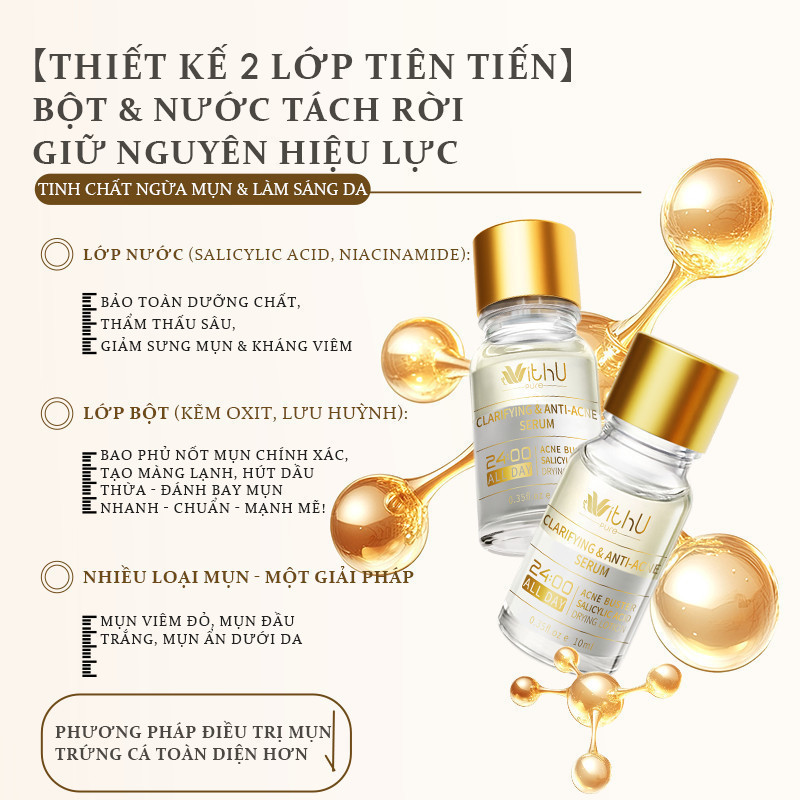 WithUpure Ngăn Ngừa & Hỗ Trợ Giảm Mụn Serum 10ml + 30 Que Tăm Bông, Bộ Sản Phẩm Chăm Sóc Da
