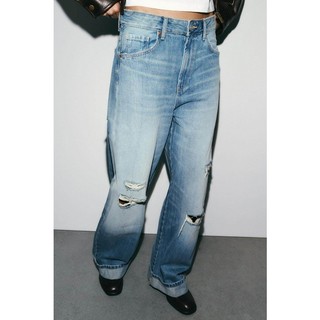 Z Spring Z Zipper Mid-Waist Ripped Loose Jeans 8727035