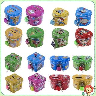 Hoạt Hình Dễ Thương Vuông Thiếc Kim Loại Heo Đất Tiết Kiệm Tiền Đồng Xu Hộp Tiền Đồ Chơi Trẻ Em Trẻ Em Quà Tặng Sinh Nhật 4 Màu Có Lo / Chìa Khóa Không