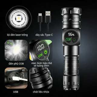 “Đèn Pin LED Zoom | Hiển Thị Dung Lượng Pin, Magne, Đèn Sườn, Nhiều Chế Độ Ánh Sáng, Phù Hợp Cho Dã Ngoại, Du Lịch”