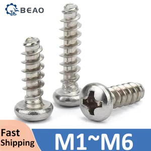 Thép không gỉ 304 M1 M1.2 M1.4 M1.7 M2 M2.2 M2.6 M3 M3.5 M4 M5 M6 Đầu tròn Cross Recess Tự khai thác Đuôi phẳng Tự khai thác Vít